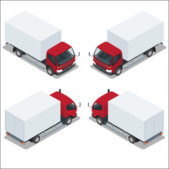 Flat 3d isometric high quality city transport icon set. Vector illustration cargo truck