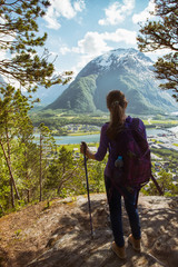 Wall Mural - tourist girl and Romsdalsfjorden