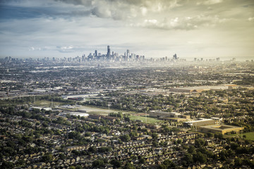 Wall Mural - Typical Suburbs Buildings Against Chicago Downtown