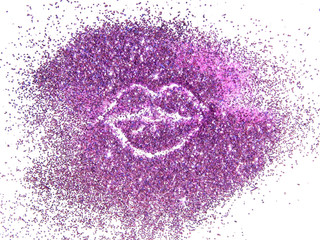 Wall Mural - Kissing lips of pink glitter sparkle on white background