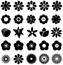 Flower Such As Rose Tulip Sunflower Daisy And Other Silhouette Icon Set, Create By Vector 