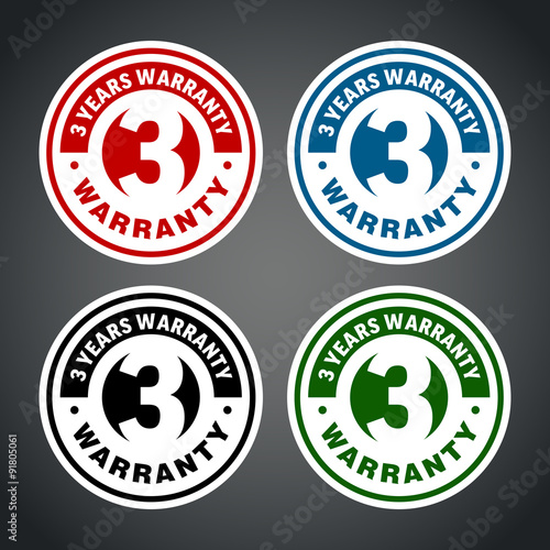 Fotografía Three years warranty badge. Different colors