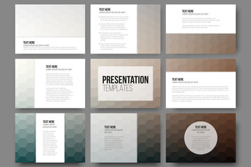 Set of 9 templates for presentation slides. Geometric blurred