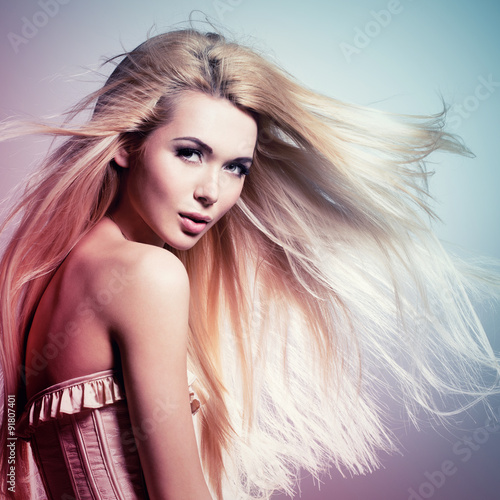 Fototapeta do kuchni Portrait of the beautiful woman with long white hair.