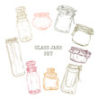Glass jars set. Vintage hand drawn vector illustration