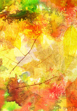 Watercolor Background With Autumn Leaves