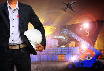Wall Mural - working man in shipping port,freight cargo ,logistic and import,
