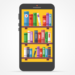 Wall Mural - digital online library on smartphone. flat illustration