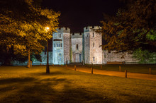 ENGLAND, WELLS - 20 SEP 2015: The Bishops's Palace By Night B