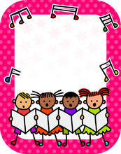 Happy And Diverse Children Singing On A Large Pink Polka Dot Sign. Just Add Your Own Message Text In The Blank Space.