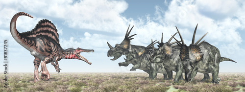 Naklejka na szafę Spinosaurus and Styracosaurus