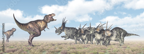 Nowoczesny obraz na płótnie Tyrannosaurus Rex and Styracosaurus