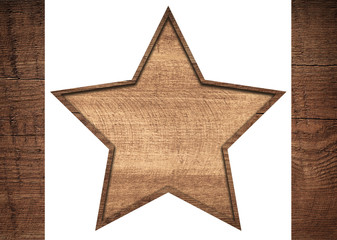 Wall Mural - brown wooden star with frame between dark planks