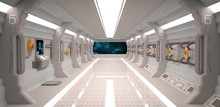 Futuristic Design Spaceship Interior With Metal Floor And Light Panels