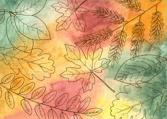 Wall Mural - hand drawn autumn leaves