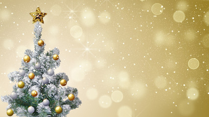 Wall Mural - christmas tree and gold glitter snowfall