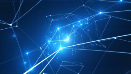 Canvas Print - Beautiful Flight through the Abstract Blue Network Seamless. Looped 3d Animation. HD 1080.