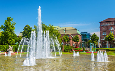 Poster - Wasserspiele fountain on Friedrichsplatz square in Mannheim - Ge