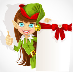 Poster - Girl the Christmas elf with a banner