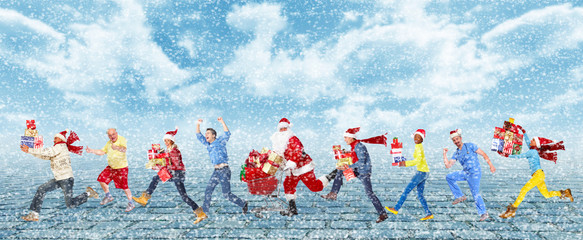 Wall Mural - Happy running Christmas people.