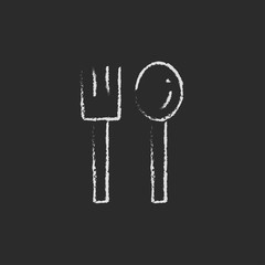 Sticker - Spoon and fork icon drawn in chalk.