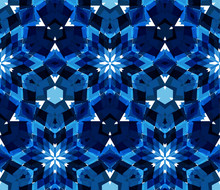Blue Kaleidoscope Background. Seamless Pattern Composed Of Color Abstract Elements Located On White Background.