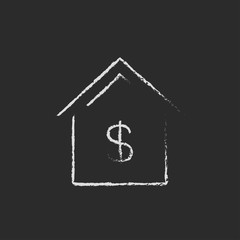 Wall Mural - House with dollar symbol icon drawn in chalk.