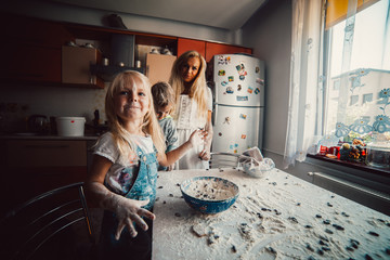 mother and children playing 