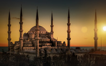 The Blue Mosque In Istanbul During Sunset