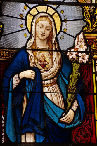 Naklejka - mata magnetyczna na lodówkę Virgin Mary church stained-glass windows