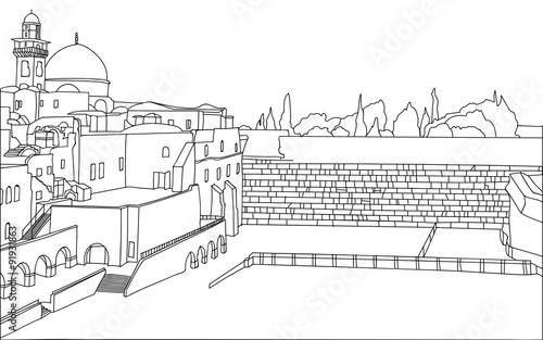 Il Muro Del Pianto Gerusalemme Israele Disegno Stock Vector Adobe Stock