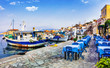 traditional Greece series - Chalki island with old boats and tavernas