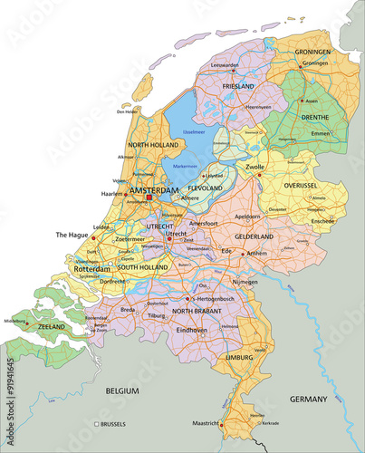 Fotomural Netherlands - Highly detailed editable political map with separated layers