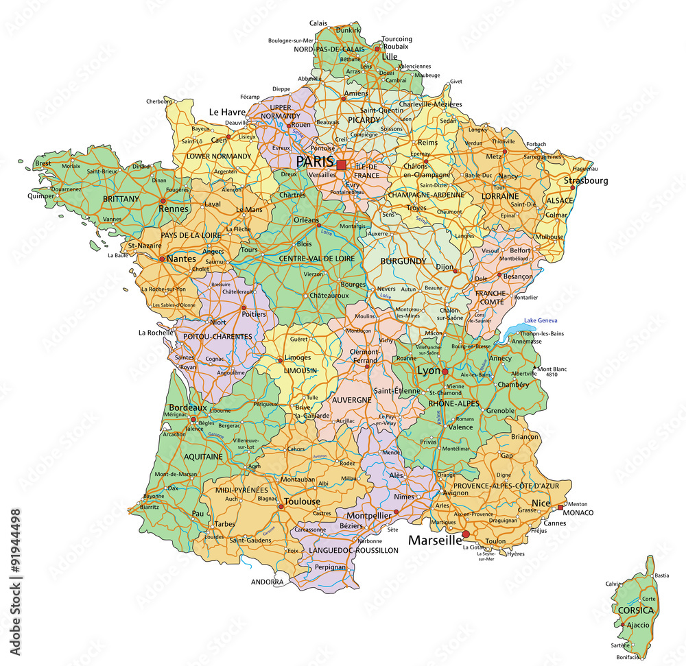 France - Highly detailed editable political map with labeling. Stock ...