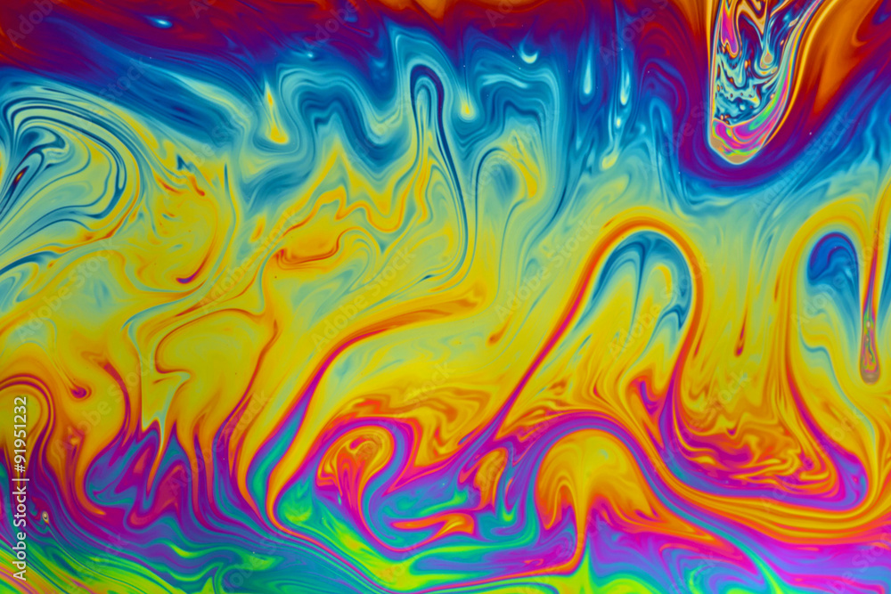 Psychedelic abstract background made from soap bubble reflecting light - obrazy, fototapety, plakaty 