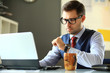 © opolja - Handsome businessman working with laptop in office