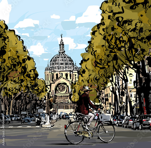 Naklejka na kafelki Cyclist in Paris