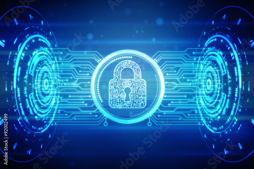 Fotografie, Obraz Safety concept: Closed Padlock on digital background