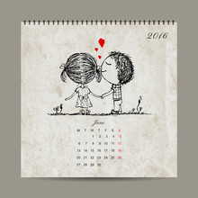 Calendar Grid 2016 Design, June. Couple In Love Together