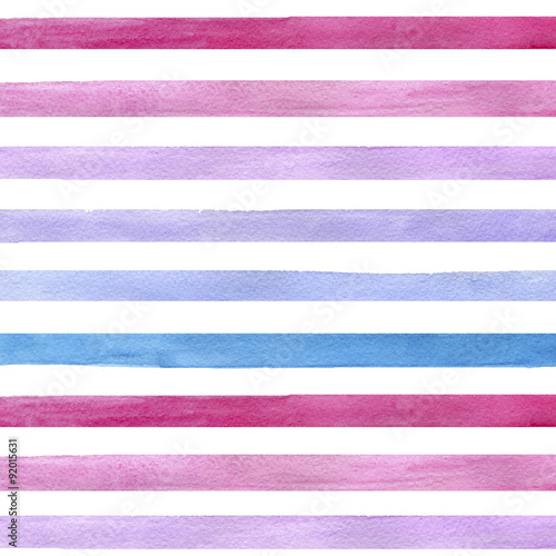 Naklejka na szybę Colorful hand drawn real watercolor seamless pattern with blue, pink and purple horizontal strips. Abstract grunge seamless pattern. Strips on white background.