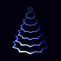 Wall Mural - Blue neon laser shining Christmas tree made from stars layers