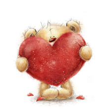Teddy Bear With The Big Red Heart.Valentines Greeting Card. Love Design.Love.I Love You Card. Love Poster. Valentines Day Poster. Cute Teddy Bear Holding Big Red Heart. Marry Me. Be My Wife.Love Heart