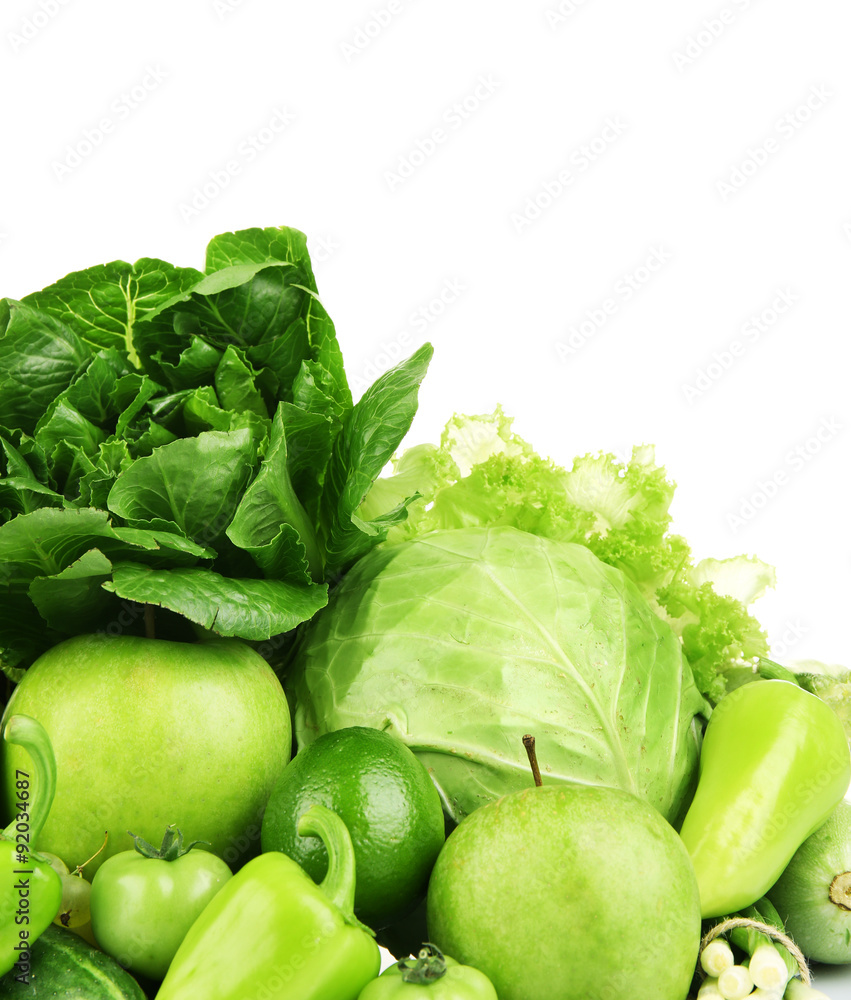 Fresh green food isolated on white