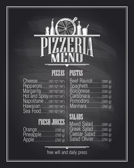 Sticker - Chalkboard pizzeria menu list.