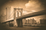 Fototapeta  - Historic Brooklyn Bridge with vintage texture effect