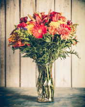Lovely Autumn Bouquet Of Flowers With Retro Filter Tone Effect