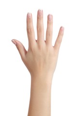 woman open hand with french manicure
