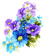 푸른색과 보라색의 정원 꽃무리