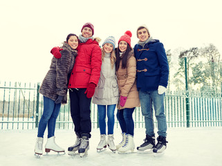 Sticker - happy friends ice skating on rink outdoors