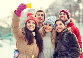 Sticker - happy friends taking selfie with smartphone